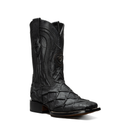 MEN’S BLACK PIRARUCU MONSTER FISH COWBOY BOOTS  SQUARE TOE PREMIUM FULL GRAIN LEATHER-2
