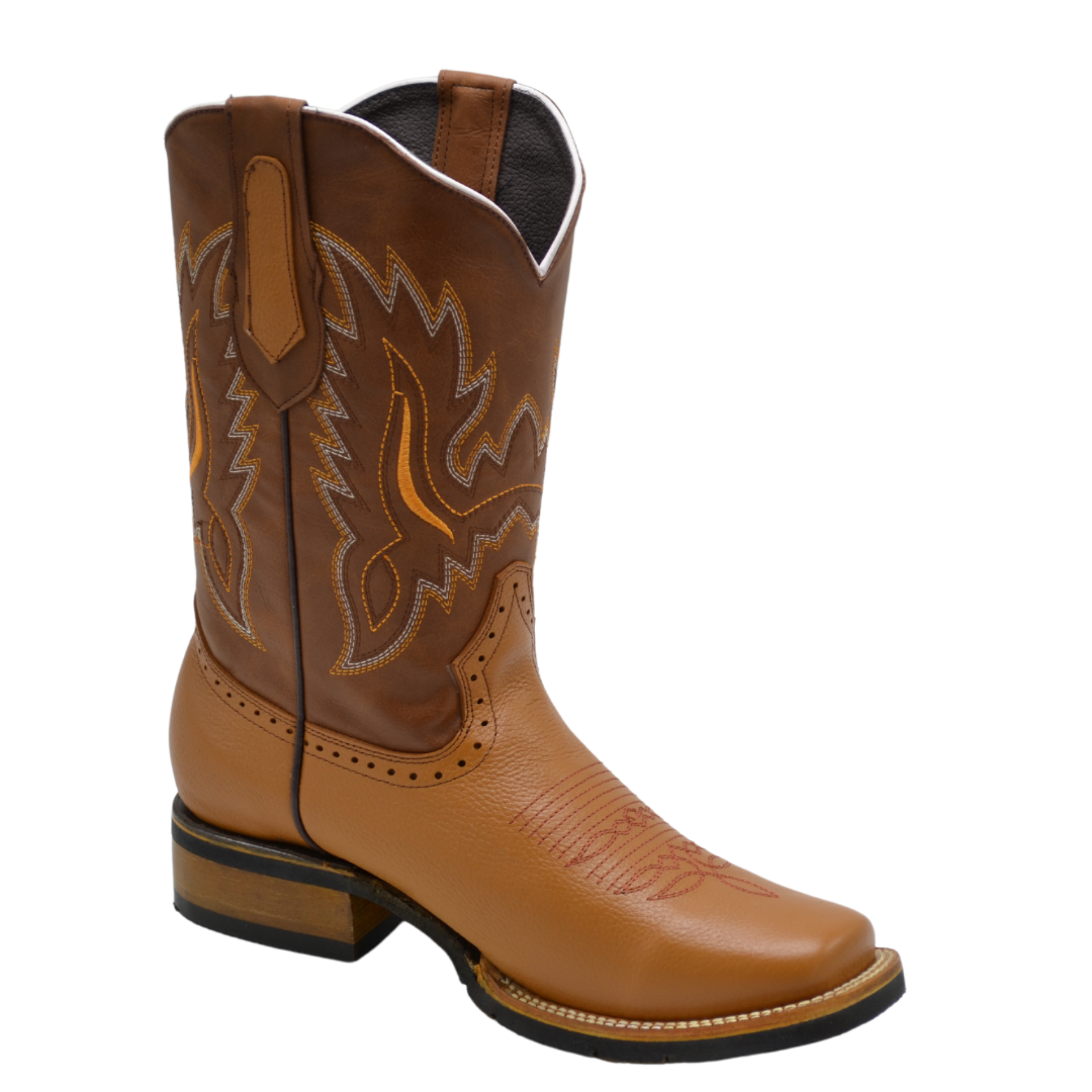 VE-030  TAN Men's Western Boots: Square Toe, Sole Rubber Cowboy & Rodeo Boots in Genuine Leather - 0