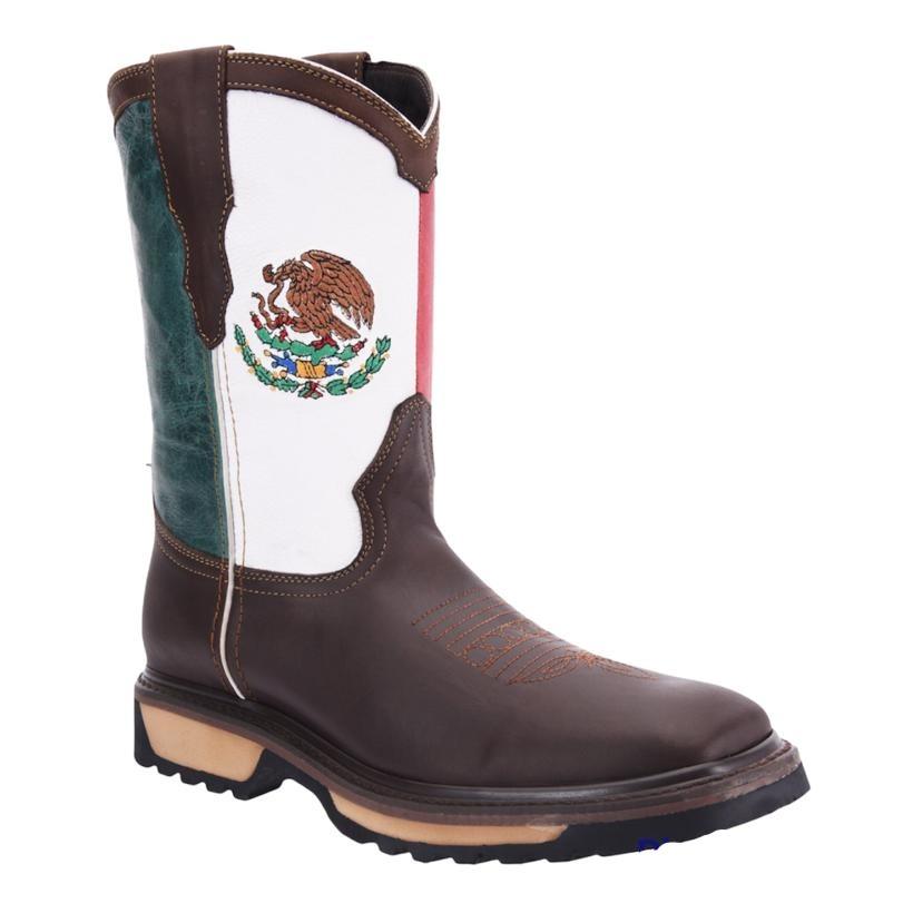 SB5006 Western Work Boots  WIDE EE Dual Density Mexico Flag Embroide on the Shaft Full Grain Leather