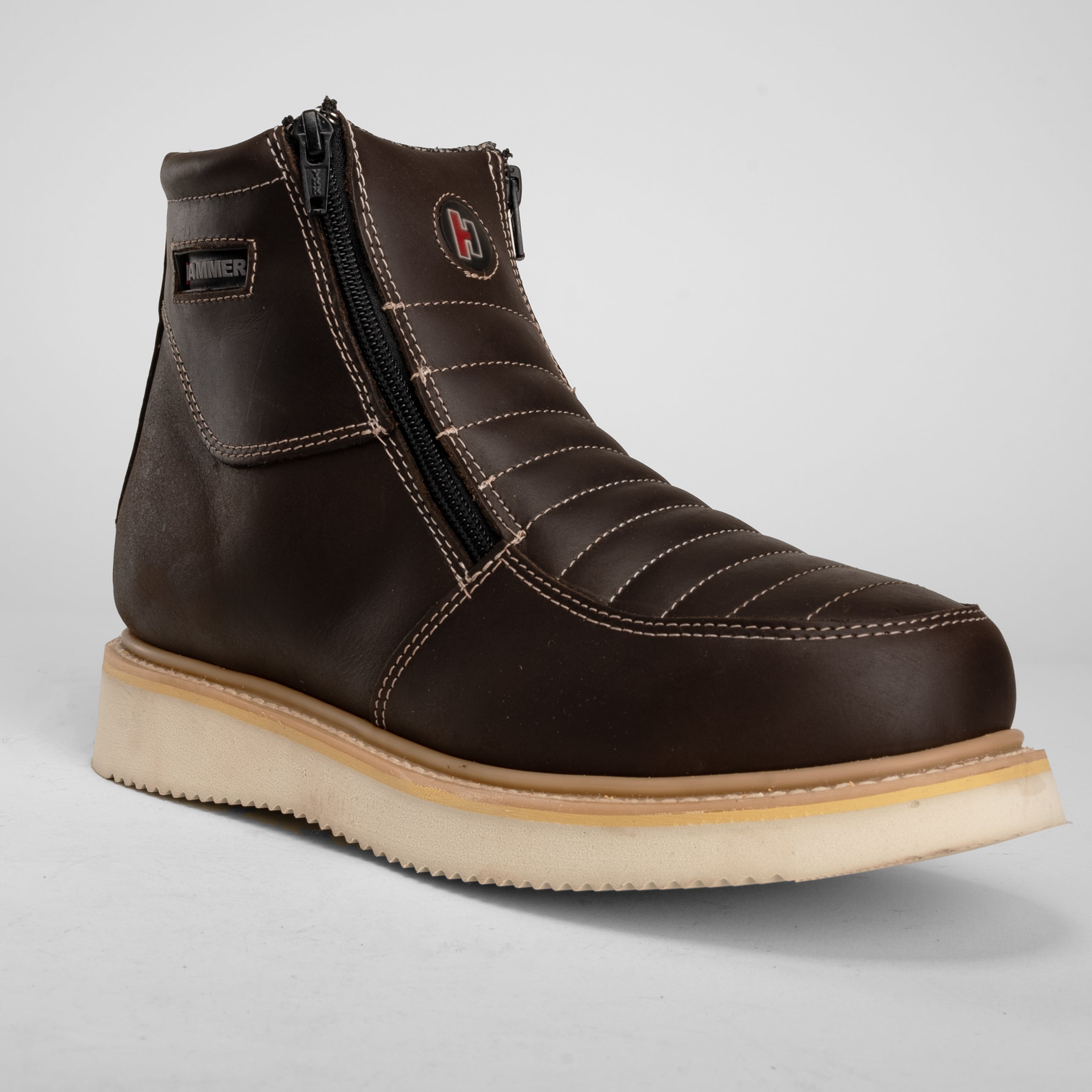 MEN'S 6" FORCE HM330 BROWN WORK BOOTS DOUBLE ZIPPER, LIGHT WEIGHT PU SOLE