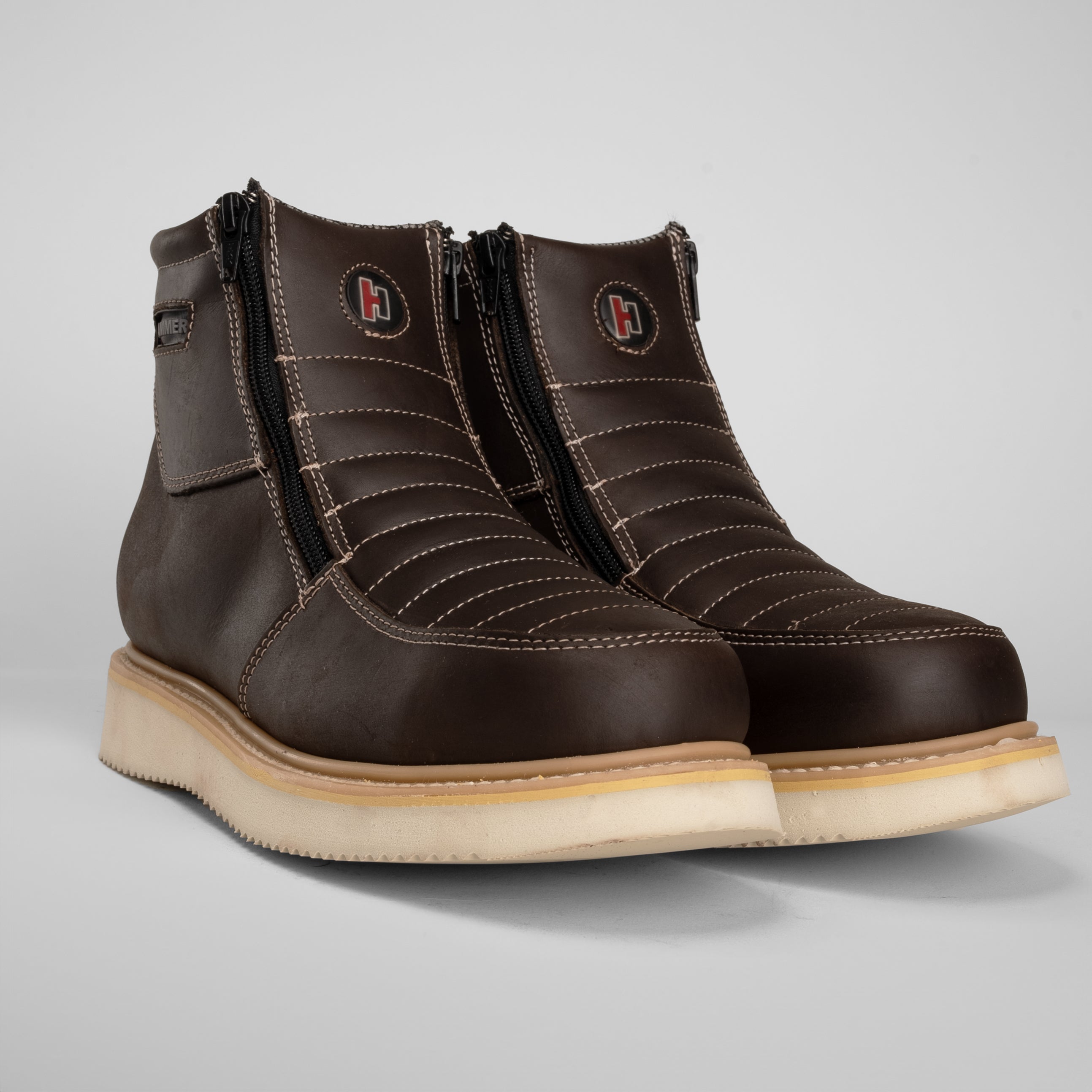 MEN'S 6" FORCE HM330 BROWN WORK BOOTS DOUBLE ZIPPER, LIGHT WEIGHT PU SOLE