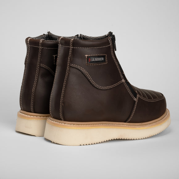 MEN'S 6" FORCE HM330 BROWN WORK BOOTS DOUBLE ZIPPER, LIGHT WEIGHT PU SOLE