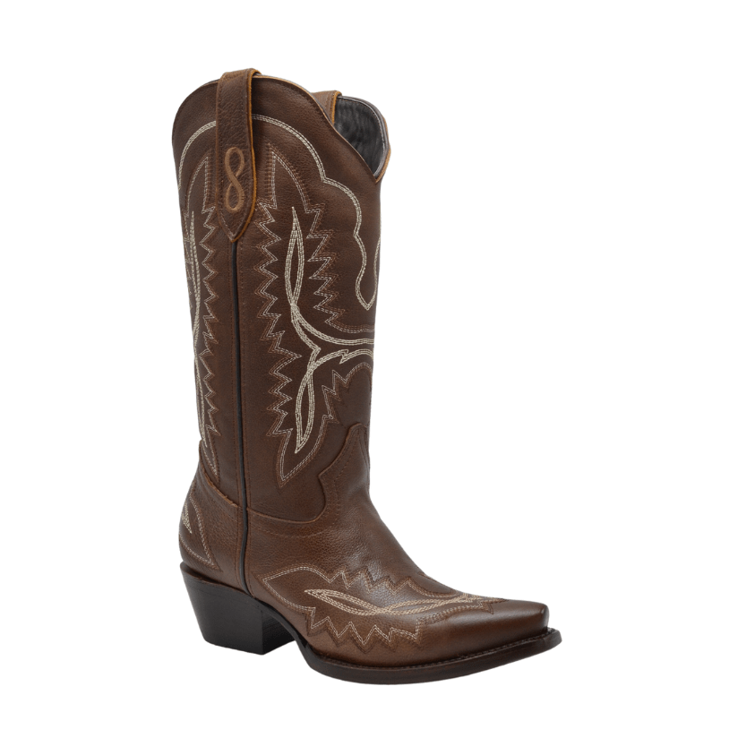 AMELIA TOBACCO, Cowboy Boots Women's Snip Toe Leather Sole Low Heel Comfortable Western Cowgirl Boots