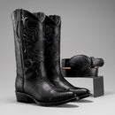 MEN'S WESTERN BOOTS 913 BLACK LIZARD J TOE COWBOY & RODEO BOOTS WITH BELT BUNDLE-1