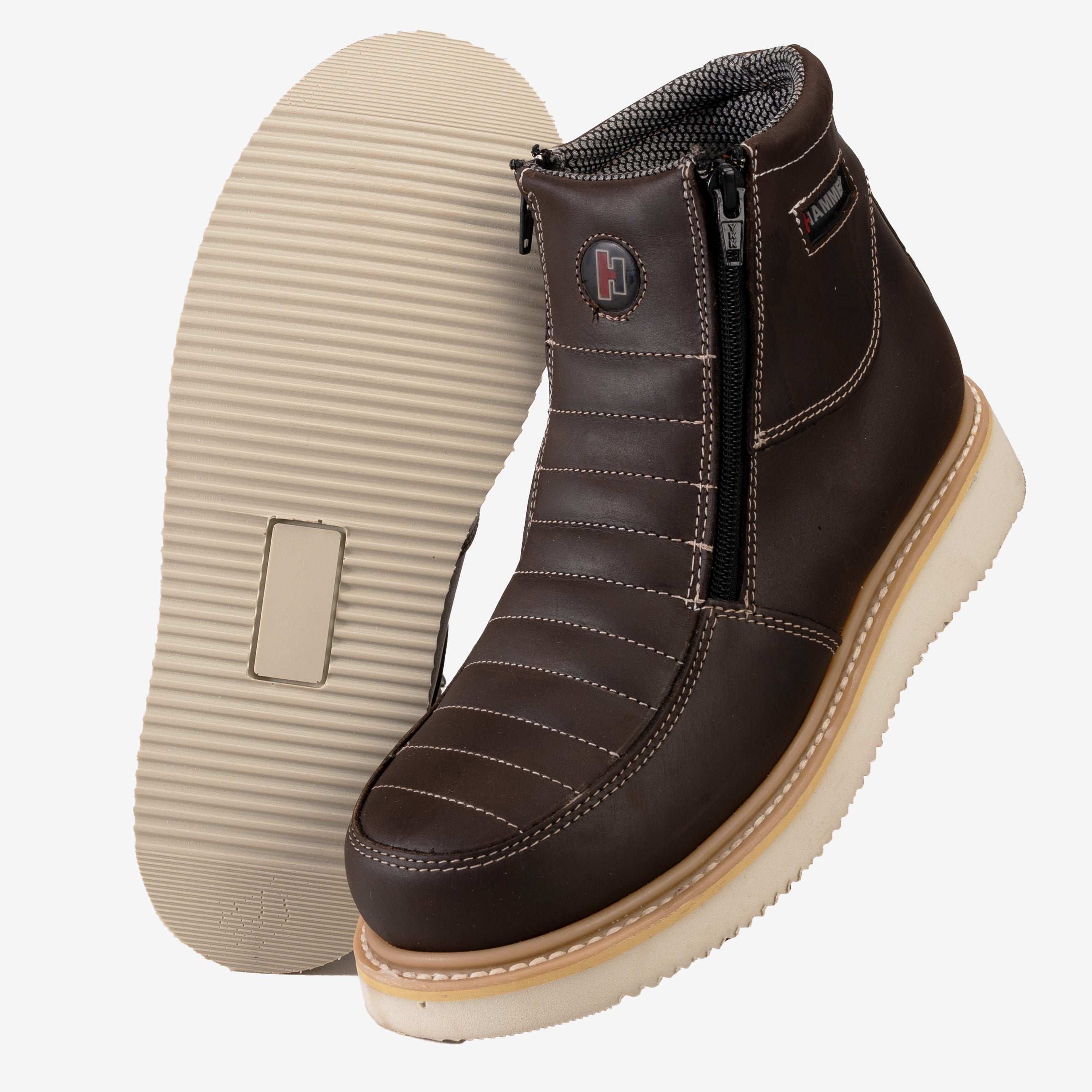 MEN'S 6" FORCE HM330 BROWN WORK BOOTS DOUBLE ZIPPER, LIGHT WEIGHT PU SOLE - 0