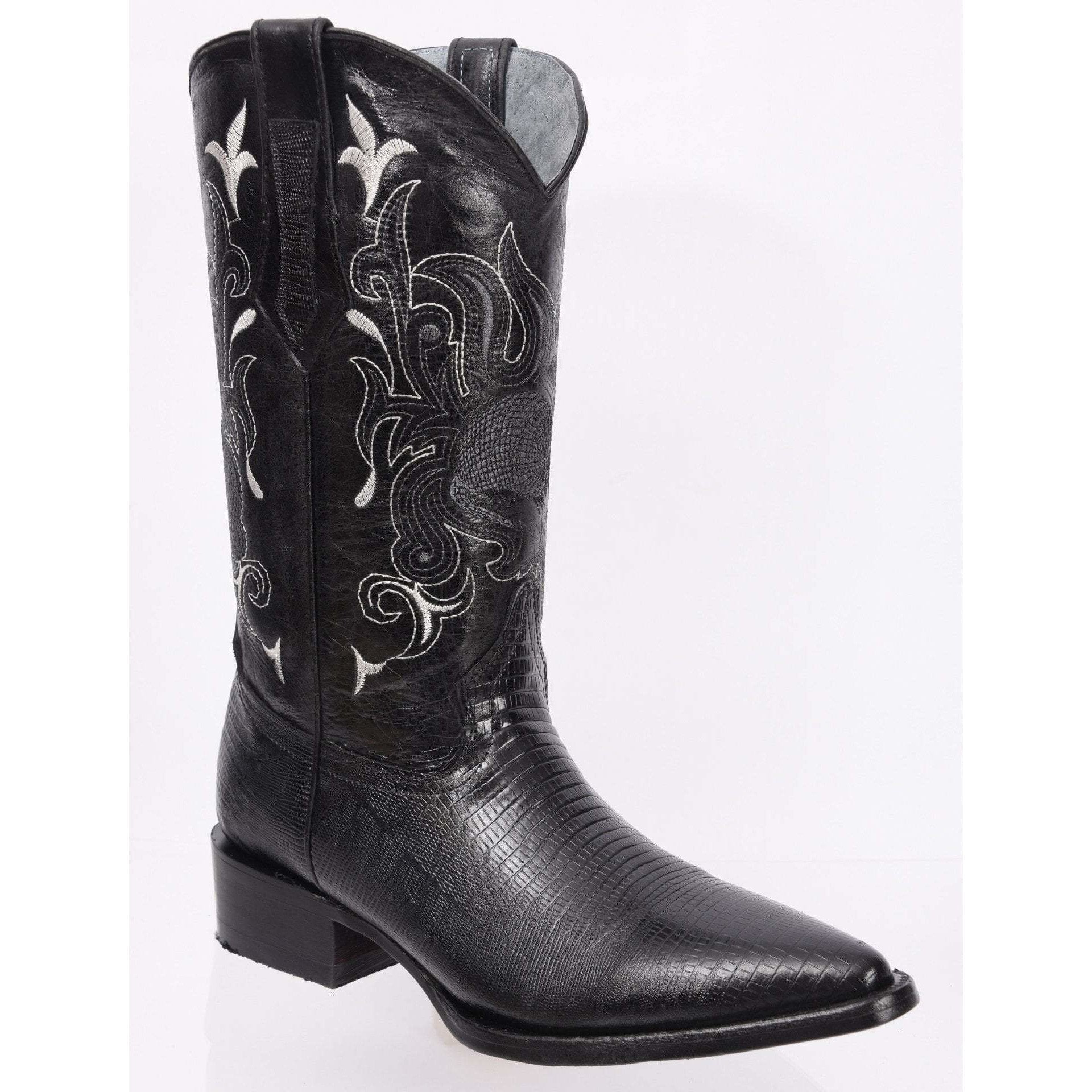 JB 913 BLACK Men's Western Boots: J Toe Cowboy Boots in Lizard tribute Leather Classic Men's Boots