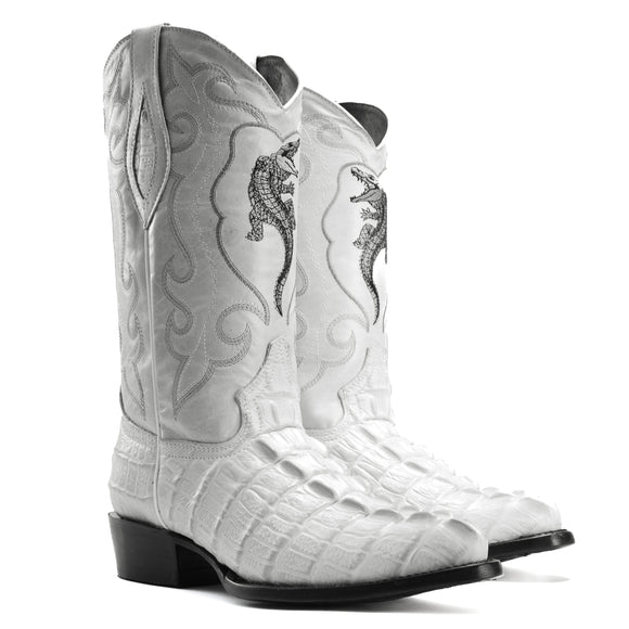 904 BONE MEN'S WESTERN BOOTS PRINT LEATHER J TOE CAYMAN COWBOY BOOTS