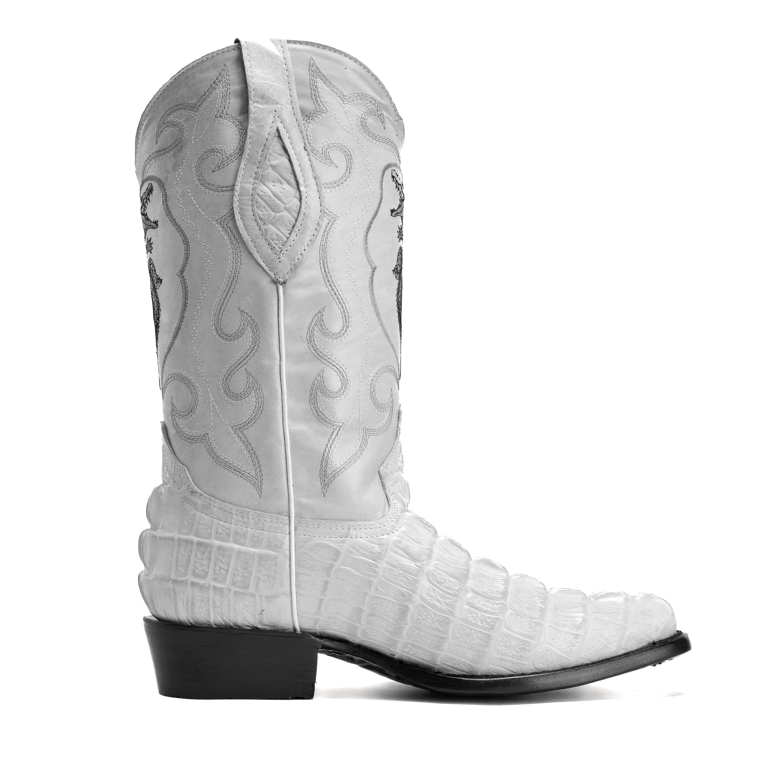 904 BONE MEN'S WESTERN BOOTS PRINT LEATHER J TOE CAYMAN COWBOY BOOTS - 0
