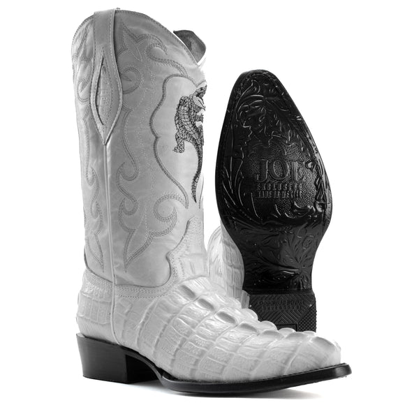 904 BONE MEN'S WESTERN BOOTS PRINT LEATHER J TOE CAYMAN COWBOY BOOTS