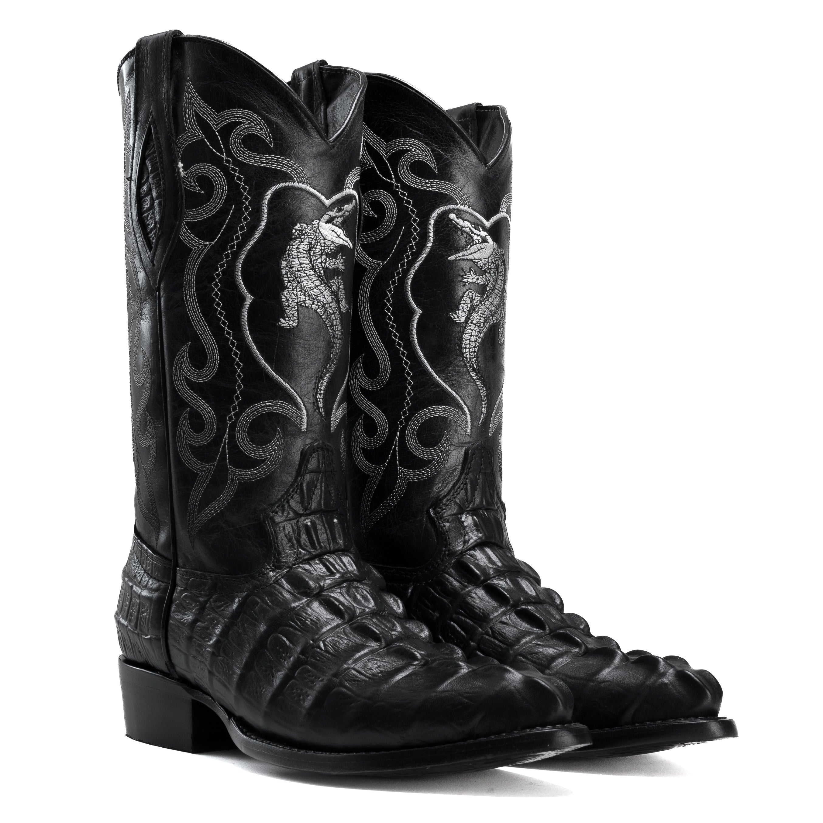 JB 904 BLACK J Toe Boots Men's Cowboy Boots Caiman Print Leather,  Classic Western Boots.