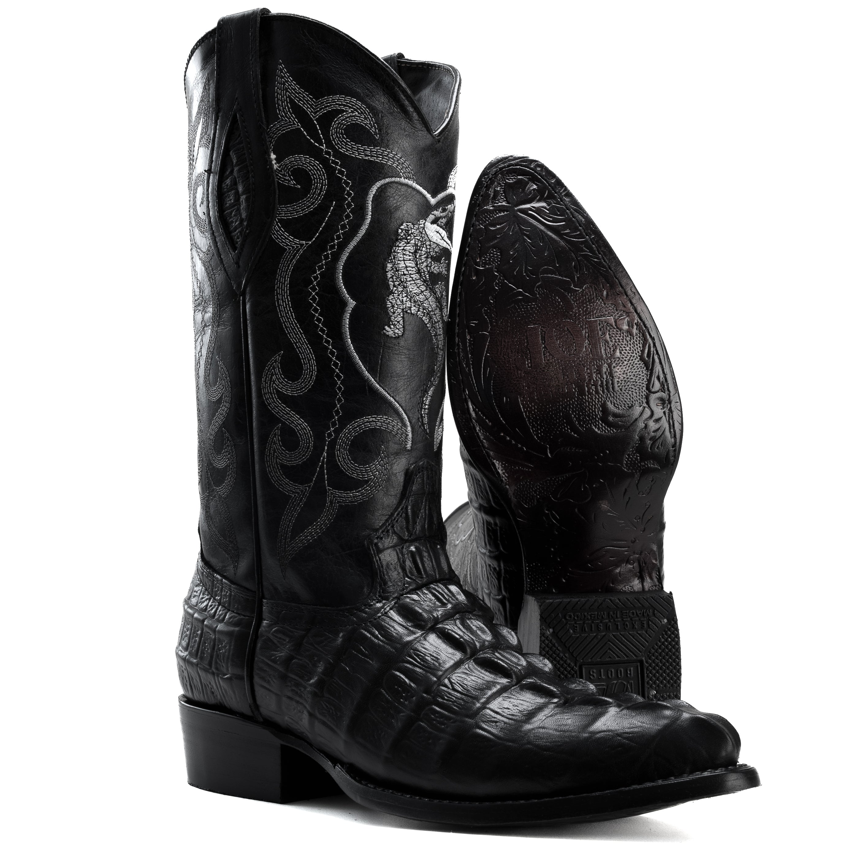 JB 904 BLACK J Toe Boots Men's Cowboy Boots Caiman Print Leather,  Classic Western Boots. - 0