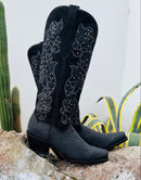 LADY WOMEN'S BLACK PYTHON COWBOY BOOTS J TOE BELLA-1